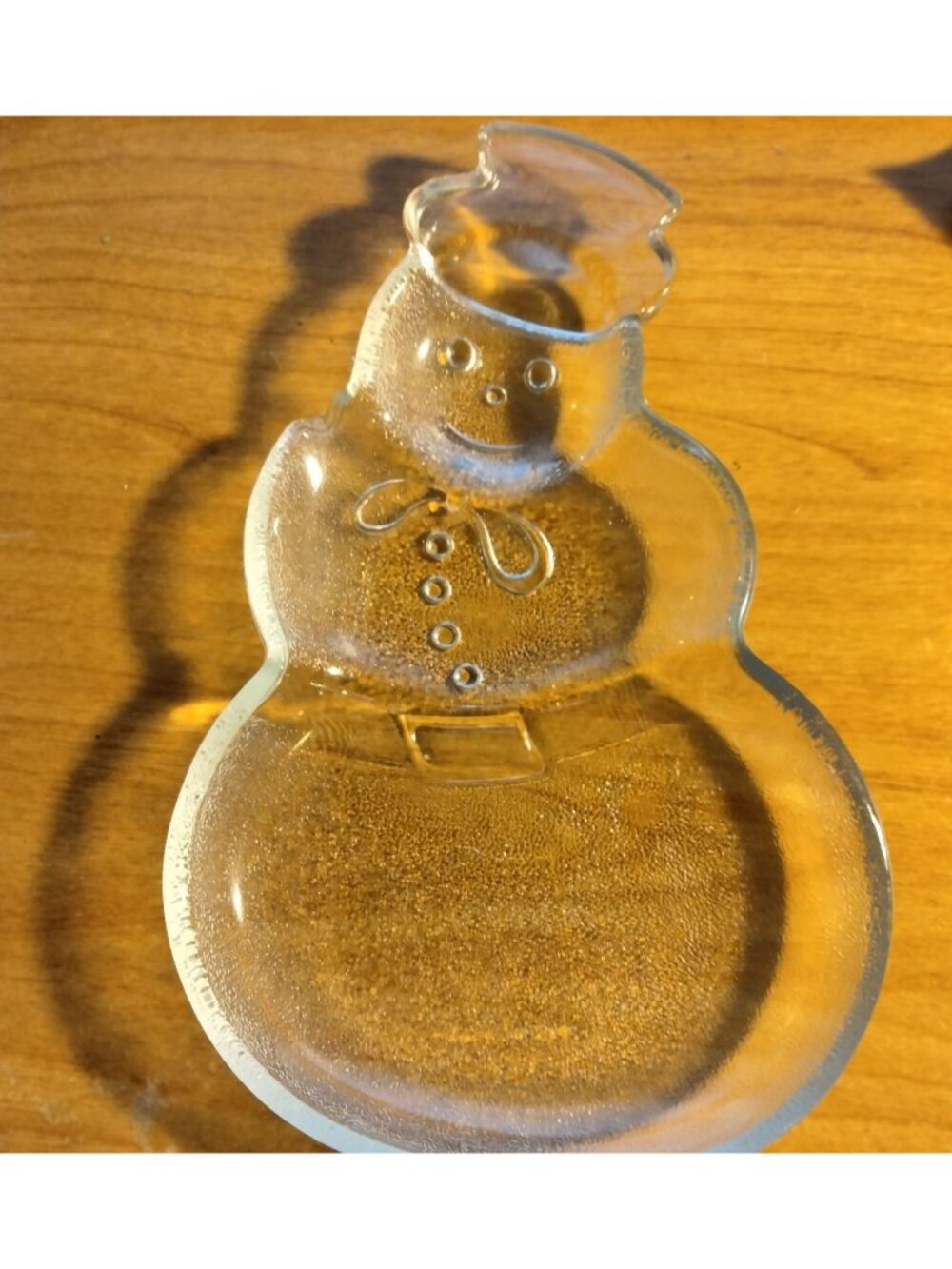 Snowman Candy Plate Clear Glass 8 inch Frosty Christmas Dish